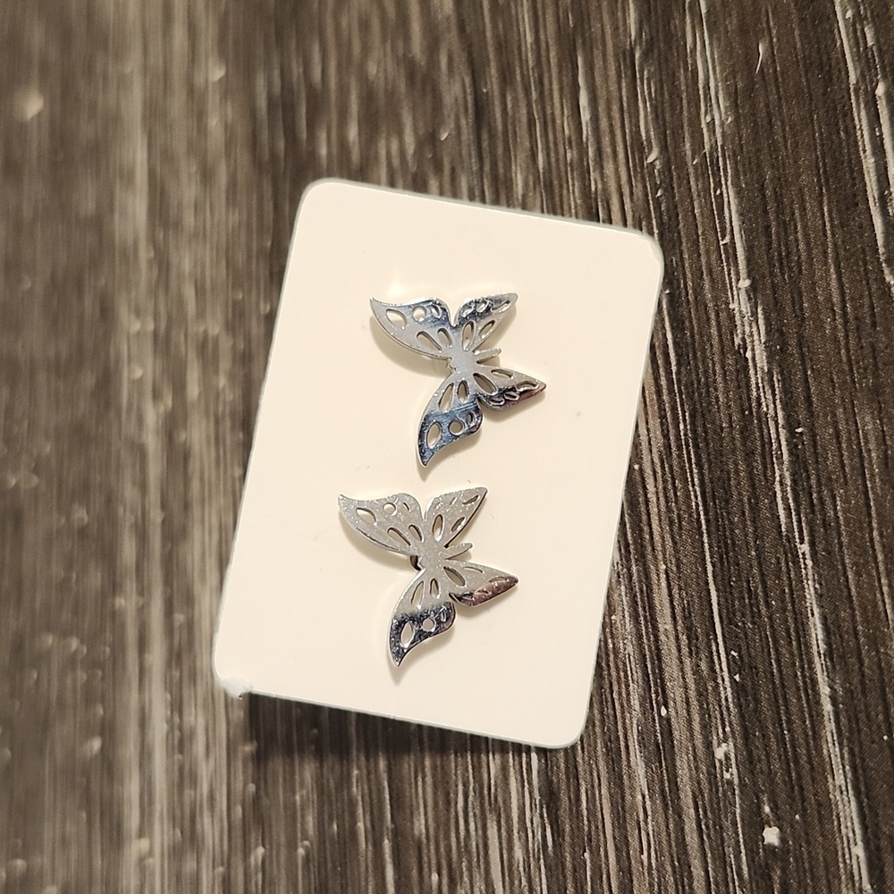 NEW Silver Tone Waterproof Hypoallergenic Butterfly Stud Earrings